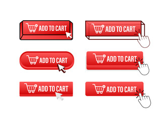 Poster - Add to cart Button with pointer clicking. Add to cart web buttons set. User interface element in flat style. Vector stock illustration