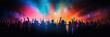 Concert crowd shadows against vibrant colorful stage lights. silhouette concept