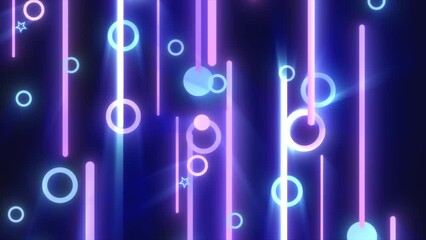 Poster - Blue purple glowing geometric abstract background pattern of flying lines of circles and stars