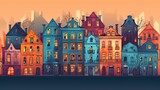 Fototapeta Uliczki - Set of cute colorful houses and cottages. Generative ai