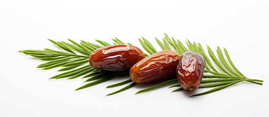 Date palm fruits with leaf dried isolated on white