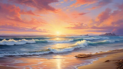 Wall Mural - Spectacular sunset on a quiet beach.