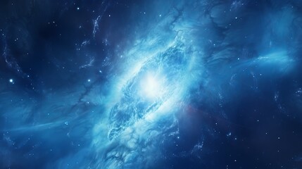 Poster - stunning blue and white nebula in space with sun, stars, planets, and galaxies - abstract fractal art, 3d digital graphic, space exploration beauty