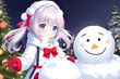 A girl makes a snowman in winter for the Christmas holidays. In anime style. Generative AI