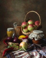 Wall Mural - Still life with apples and vegetables