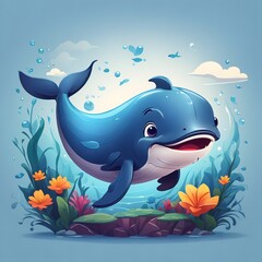 Blue whale illustration Ai Generative