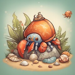 Wall Mural - Hermit crab illustration Ai Generative