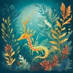 Poster - Leafy sea dragon illustration Ai Generative