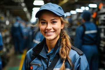 Empowering portrait of a smiling young female technician training in a factory.