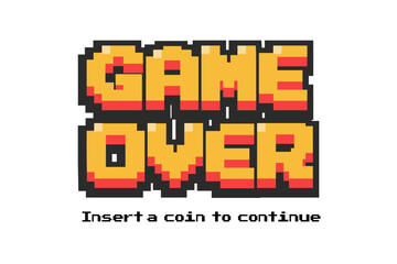 Poster - Game over white background,Pixel Game Over, 8-bit Pixel Game Over.