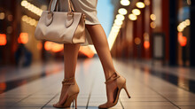 Beautiful Woman Legs With Handbag, Shopping And Business.