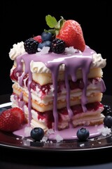 Poster - Pink and purple slice of strawberry cake.