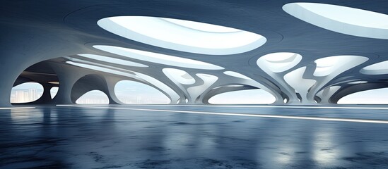 Wall Mural - Abstract futuristic architecture with concrete floor in a with copyspace for text