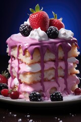 Poster - Pink and purple slice of strawberry cake.