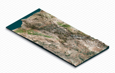 3d model map of atlas mountains, high atlas in morocco, the toubkal national park. isometric map vir