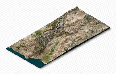 3d model map of atlas mountains, high atlas in morocco, the toubkal national park. isometric map vir