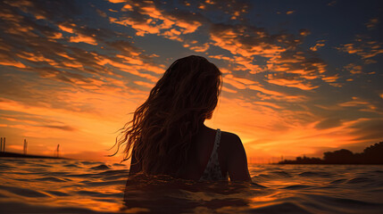 Wall Mural - Silhouette of a woman on the beach