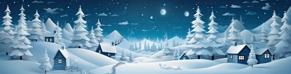 Wall Mural - an image of paper cutout christmas backdrop with snow and sleighs Generative AI