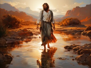 Canvas Print - Jesus Christ walks on the surface of the water. AI