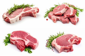 Wall Mural - Part of lamb neck, meat, isolated on white background with spices. OR generated.