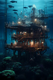 Fototapeta Do akwarium - Submerged Secrets: Mysterious Underwater Base Exploration