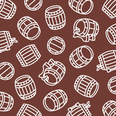 Wall Mural - Barrels pattern, background set. Collection icon barrel. Vector