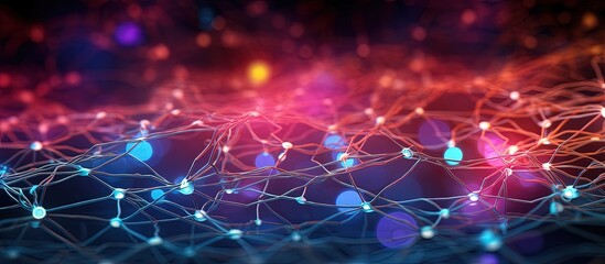 Poster - colorful background with bokeh effect along with neural network and big data concept global database