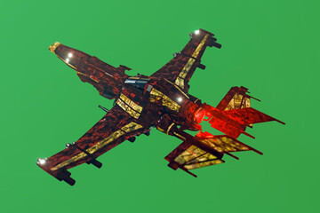 Wall Mural - spaceship fighter isolated on green background