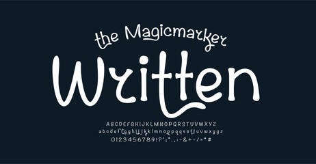 Fototapete - Written handdrawn font, modern doodle alphabet for wedding invitations, monogram and vintage logo or headline, graphic novels, bold signage, playful comic book typography. Vector typeset