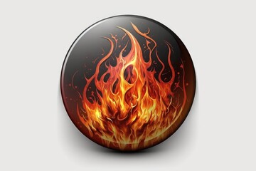 Sticker - Realistic fire flame on a black round button