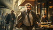 © JKLoma - Blurred motion of Energetic business man is running with carrying a briefcase to a business meeting. Competition concept.