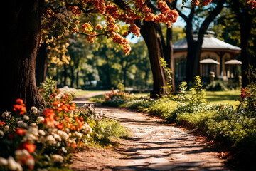 Poster - a beautiful view of a park with a bench