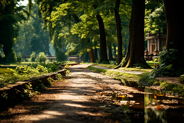 Poster - a beautiful view of a park with a bench