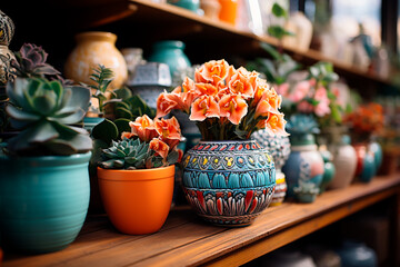 Wall Mural - beautiful flowers in vase in shop.