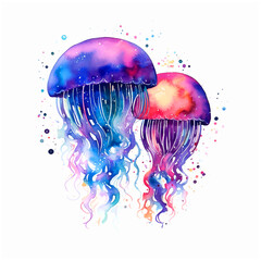 Wall Mural -  Jellyfish in galaxy watercolor paint