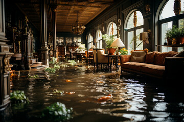 Wall Mural - a beautiful shot of a swimming pool in a hotel with a lot of water drops