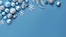 Flat Lay Merry Christmas Background In Blue