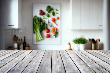 Poster - Blank desk in modern kitchen background, AI generated image