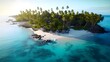 Tropical island with palm trees at sunset. Panorama.
