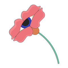 Poster - Eyeball flower with stem 2D linear cartoon object. Mystical plant. Blossom spiritual imagination isolated line vector element white background. Fantasy hallucination color flat spot illustration