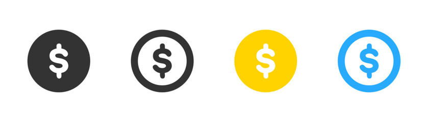 Dollar sign icon. Coin symbol. Money increase, savings, business element, cash, shopping. Outline flat and colored style. Vector illustration.