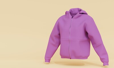 Wall Mural - Women's hoodie with zipper on a beige background. 3d rendering
