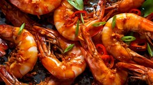Close-up of sauteed Chinese shrimp