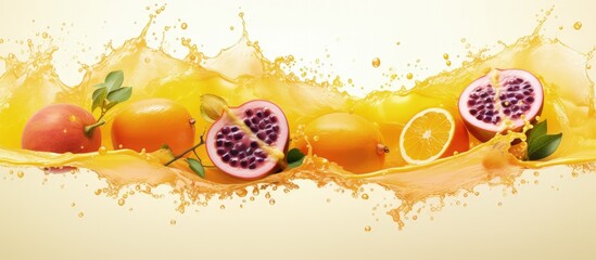 Canvas Print - Maracuja smoothie splash tropical fruit drink design Healthy concept fresh and tasty with copyspace for text