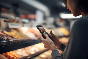 Young woman using mobile phone in the shopping mall at night, lifestyle concept