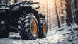 front view of ATV in winter forest. ai generative