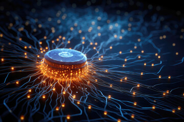 Wall Mural - artificial intelligence processing: a cybernetic brain with glowing synaptic connections that shows 