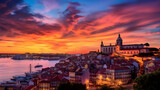 Fototapeta Big Ben - Sunset over downtown Lisbon (Portugal), as seen from Alfama