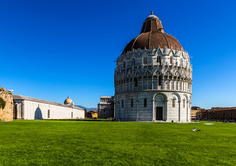 Wall Mural - pisa, italy. monumental cemetery of campo santo (1287 - 1464) and baptistery of st. john (1152 - 136