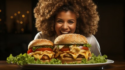 Poster - woman with hamburger